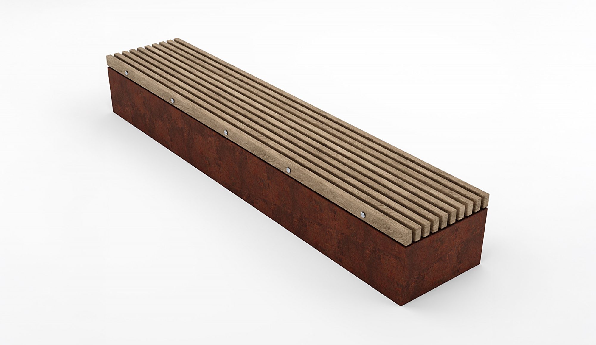 SOCA Bench with Corten steel base and timber slats